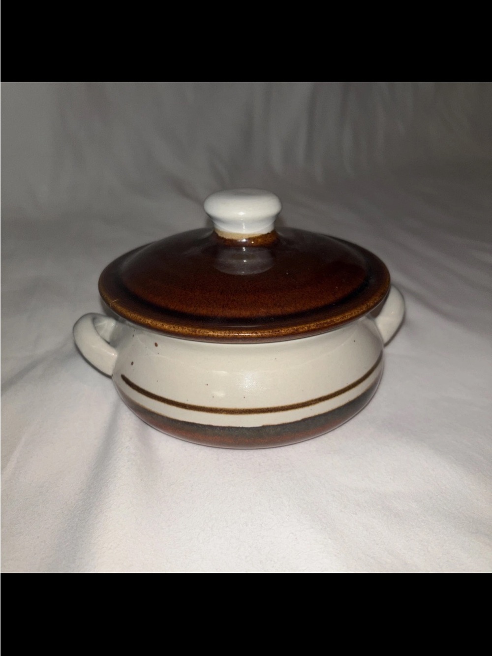 Stoneware Covered Casserole in Brown and Cream